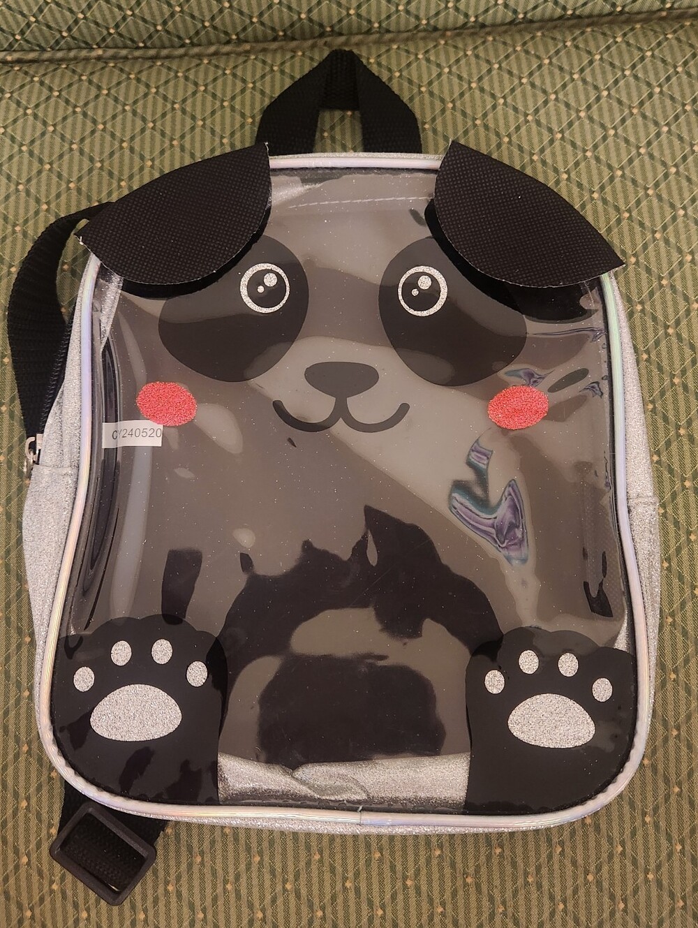 Cute Panda Clear Front Kids Backpack - Black & Silver